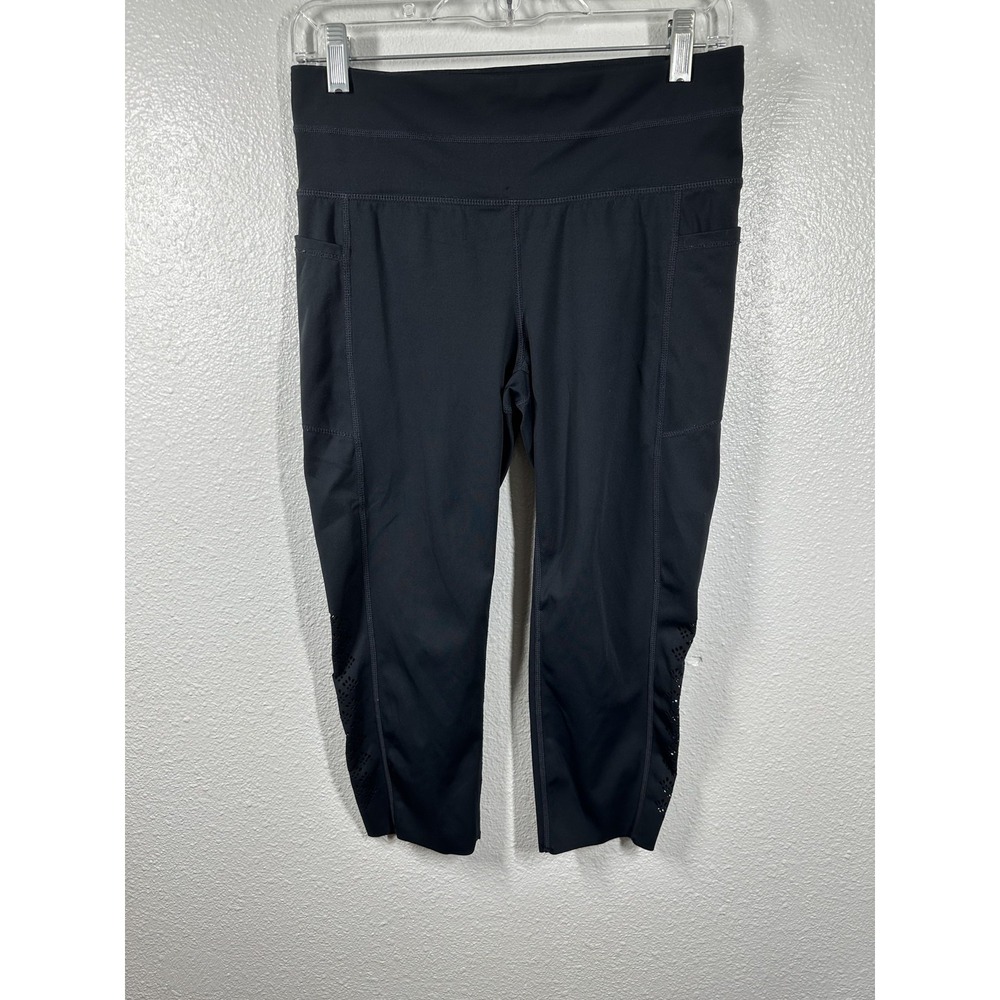 Tangerine Pants Womens Medium Charcoal Grey High Rise Capri Yoga Pockets Stretch